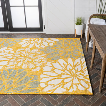 Zinnia Modern Floral Textured Weave Indoor/outdoor Area Rug